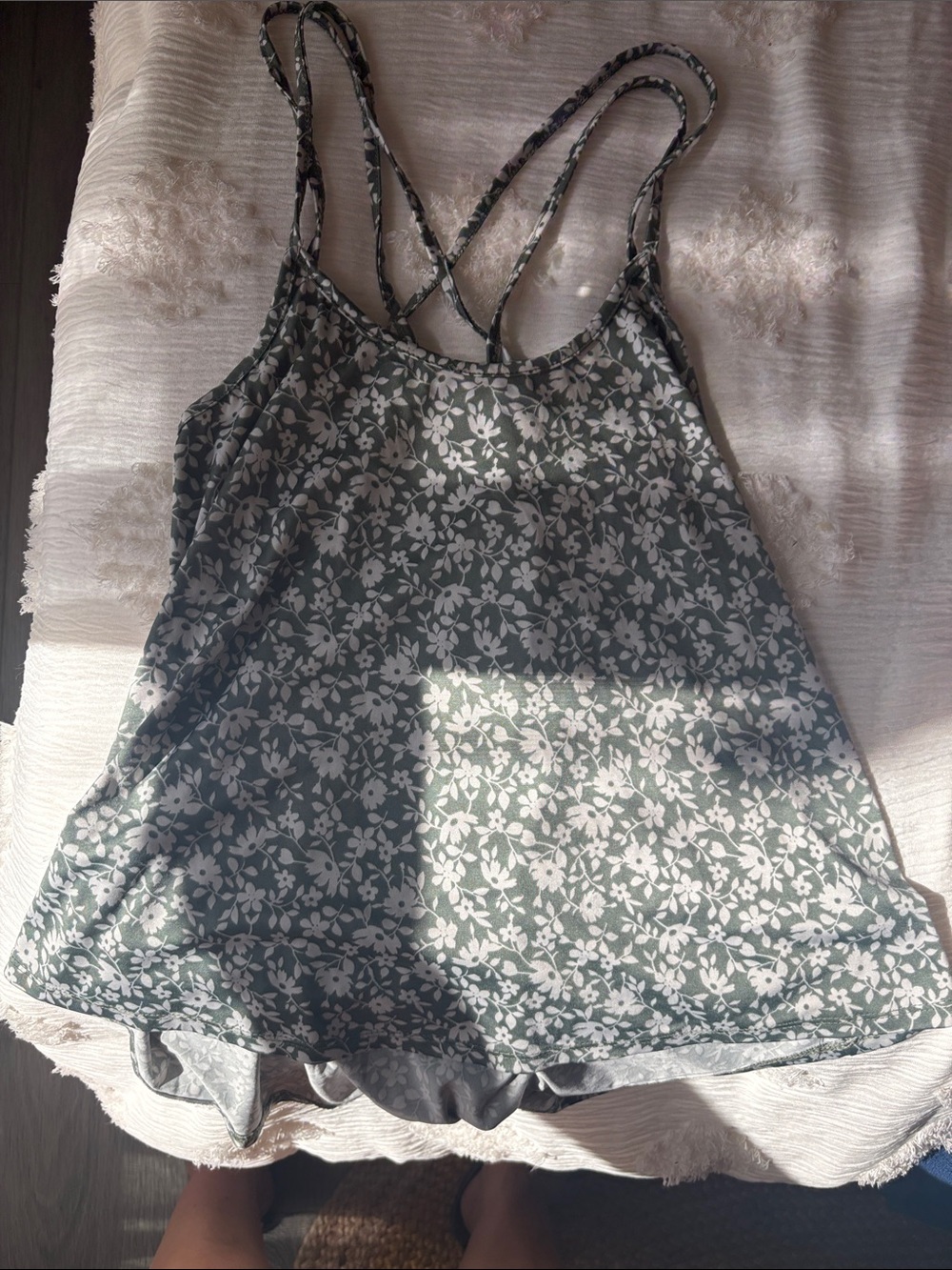 Floral Print Strappy Tank Top in Sage Green